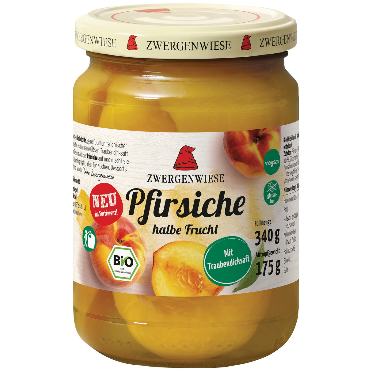 Bio Pfirsiche mit Traubendicksaft, 340 g - All-Bio Naturkost