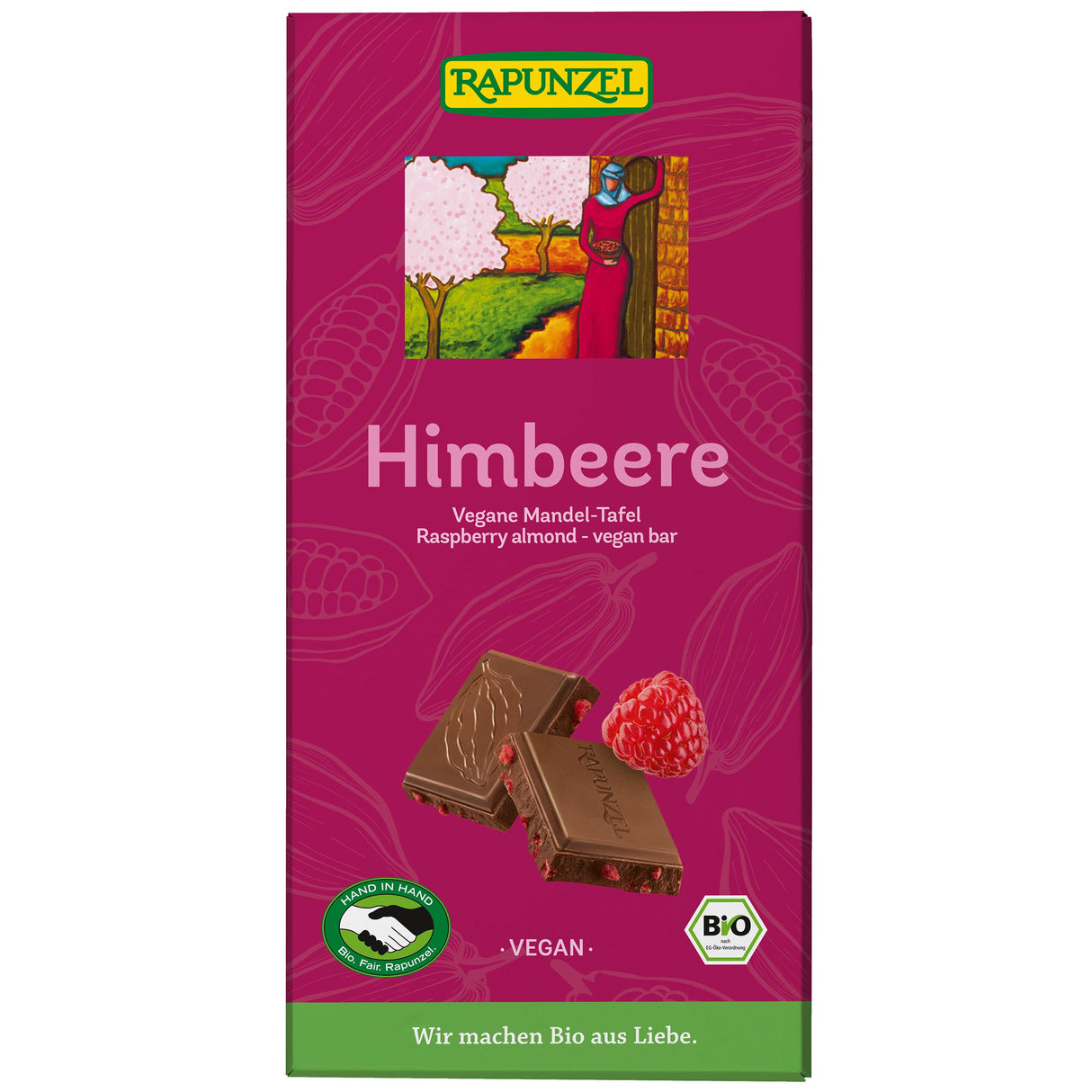 Bio Himbeere Mandel Schokolade vegan, 100 g - All-Bio Naturkost