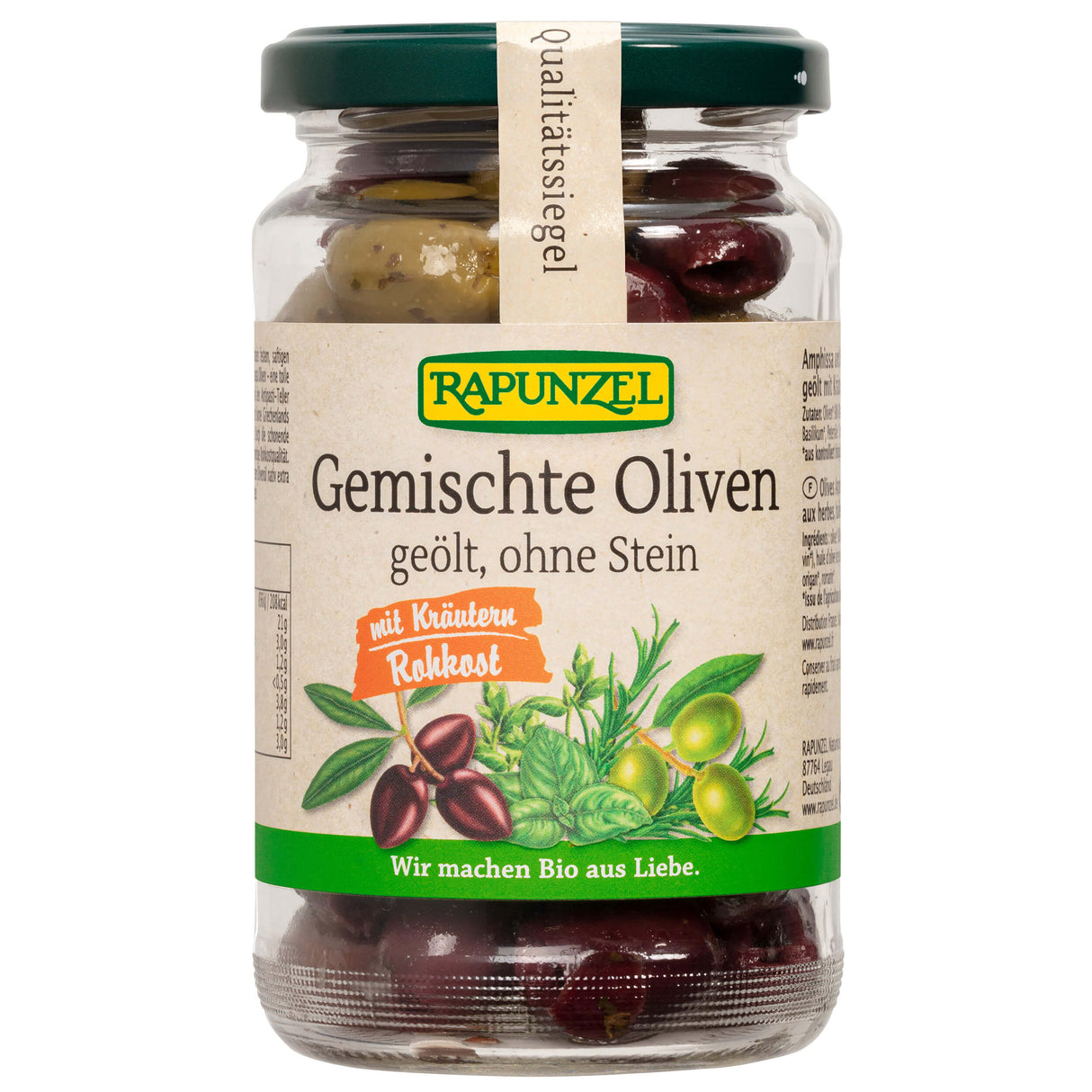 Bio Oliven gemischt mit Kräutern, ohne Stein, geölt, 170 g - YOGISHOP