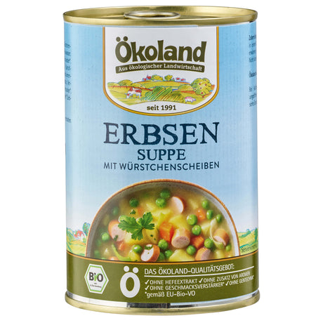 Bio Erbsensuppe m. Würstchenscheiben, 400 g - YOGISHOP