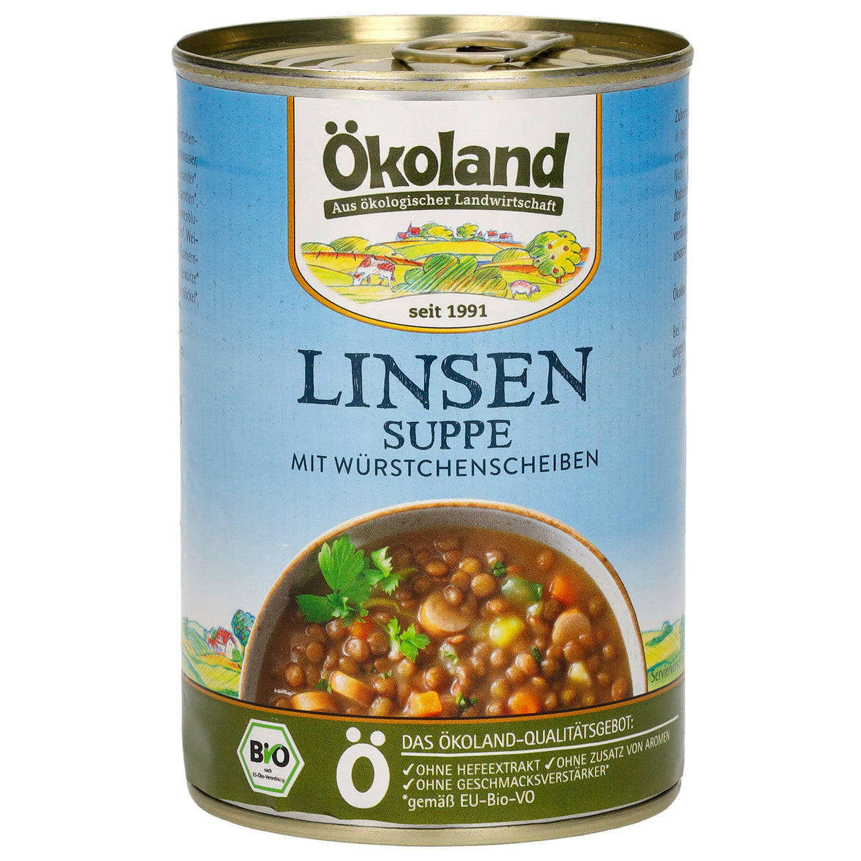 Bio Linsensuppe mit Würstchenscheiben, 400 g - YOGISHOP