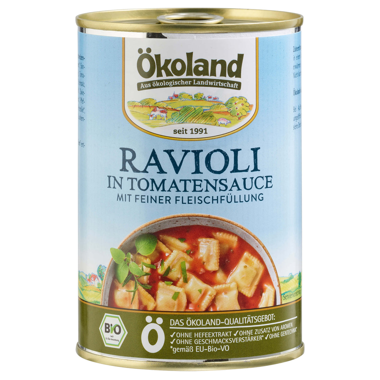 Bio Ravioli mit fleischhaltiger Füllung in Tomatensauce, 400 g - YOGISHOP