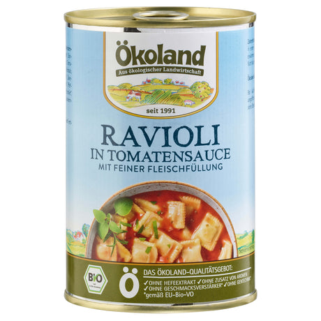 Bio Ravioli mit fleischhaltiger Füllung in Tomatensauce, 400 g - YOGISHOP