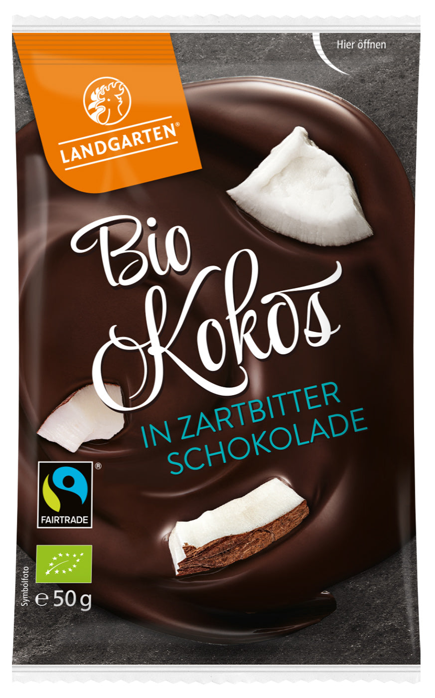 Bio Kokos in Zartbitter-Schokolade, 50 g - YOGISHOP