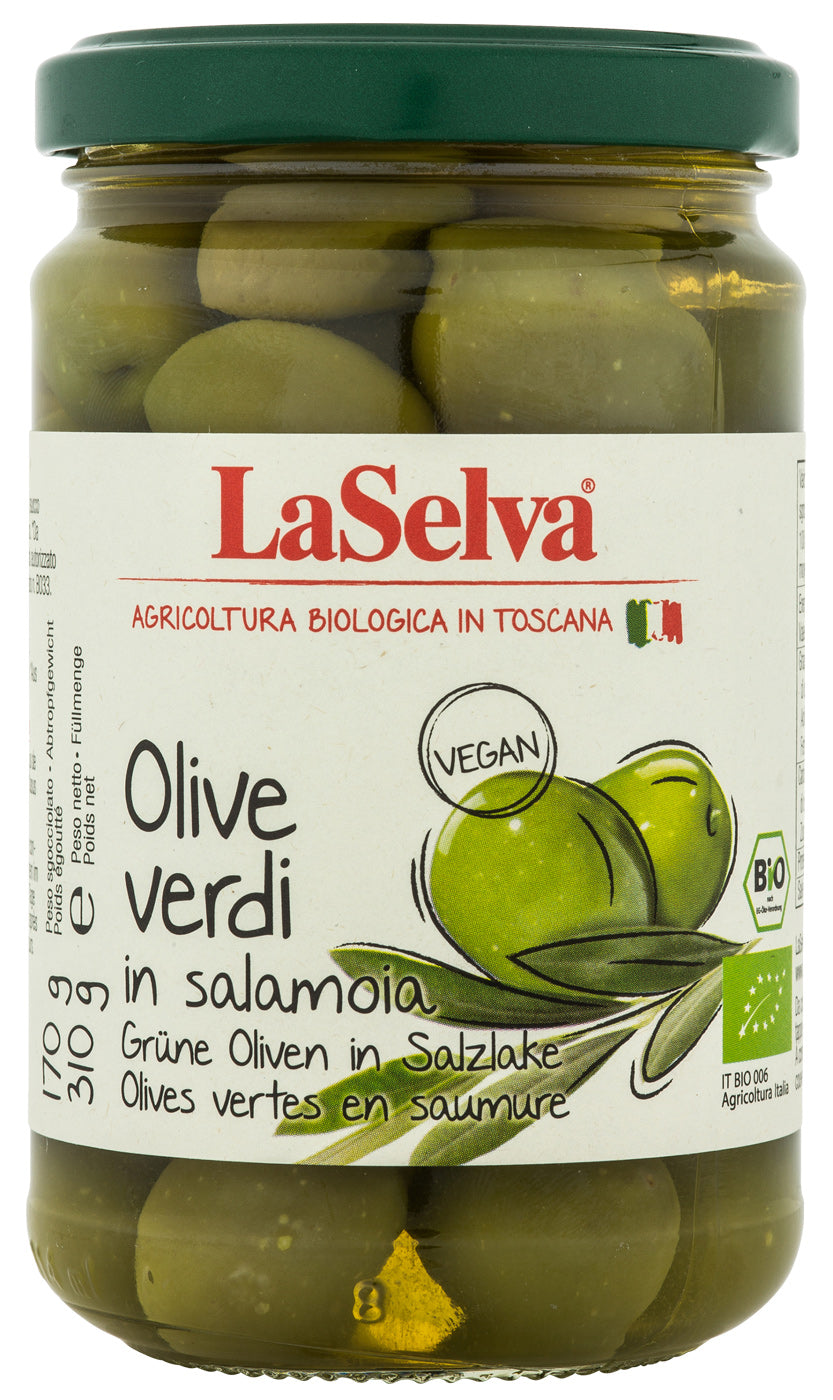 Bio Olive verdi in salamoia, grüne Oliven in Salzlake, 310 g - YOGISHOP