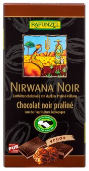 Bio Nirwana Noir Vegan Zartbitter Schokolade mit dunkler Praliné-Füllung, 100 g 