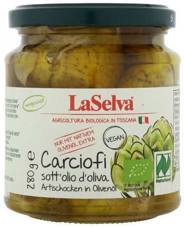 Bio Carciofini sott'olio, Artischocken in Olivenöl, 280 g 