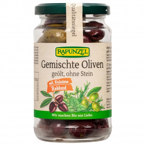 Bio Oliven gemischt mit Kräutern, ohne Stein, geölt, 170 g 