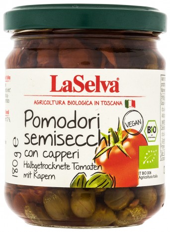 Bio Pomodori semisecchi con capperi, halbgetr. Tomaten mit Kapern, 180 g 