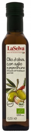 Bio Olio d´ oliva con aglio e peperoncino, Olivenöl mit Knoblauch und Chili, 250 ml 