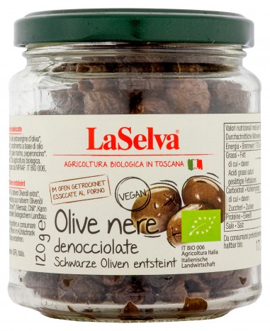 Bio olive nere denocciolate, schwarze getrocknete Oliven entsteint, 120 g 
