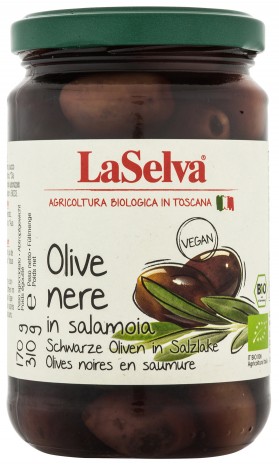 Bio Olive nere in salamoia, schwarze Oliven in Salzlake, 310 g 